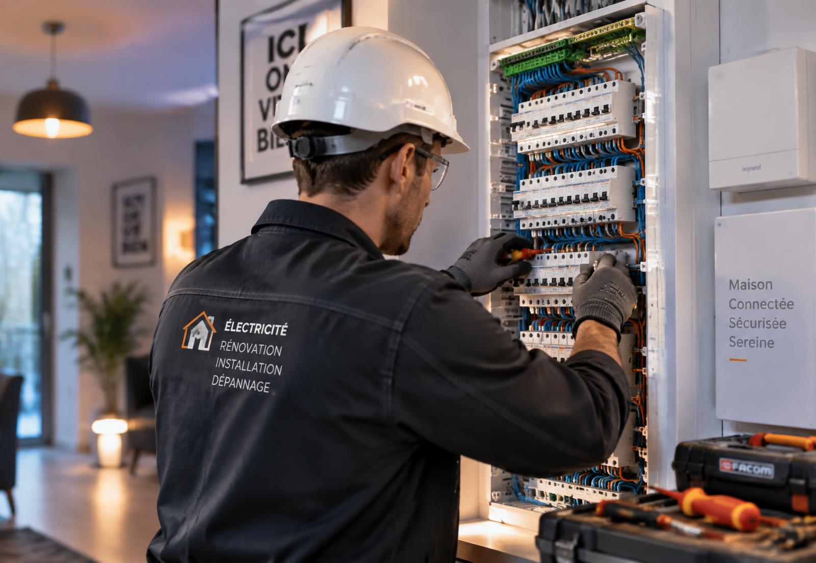 Électricien MKD intervenant sur un tableau électrique à Lille